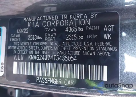 2026 Kia K5 Lxs Fwd z USA, uszkodzony, nr VIN KNAG24J74T5435054